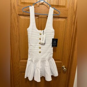 Retrofete Brooke White Gold Mini Bandage Knit Dress Flare - Small - with tags